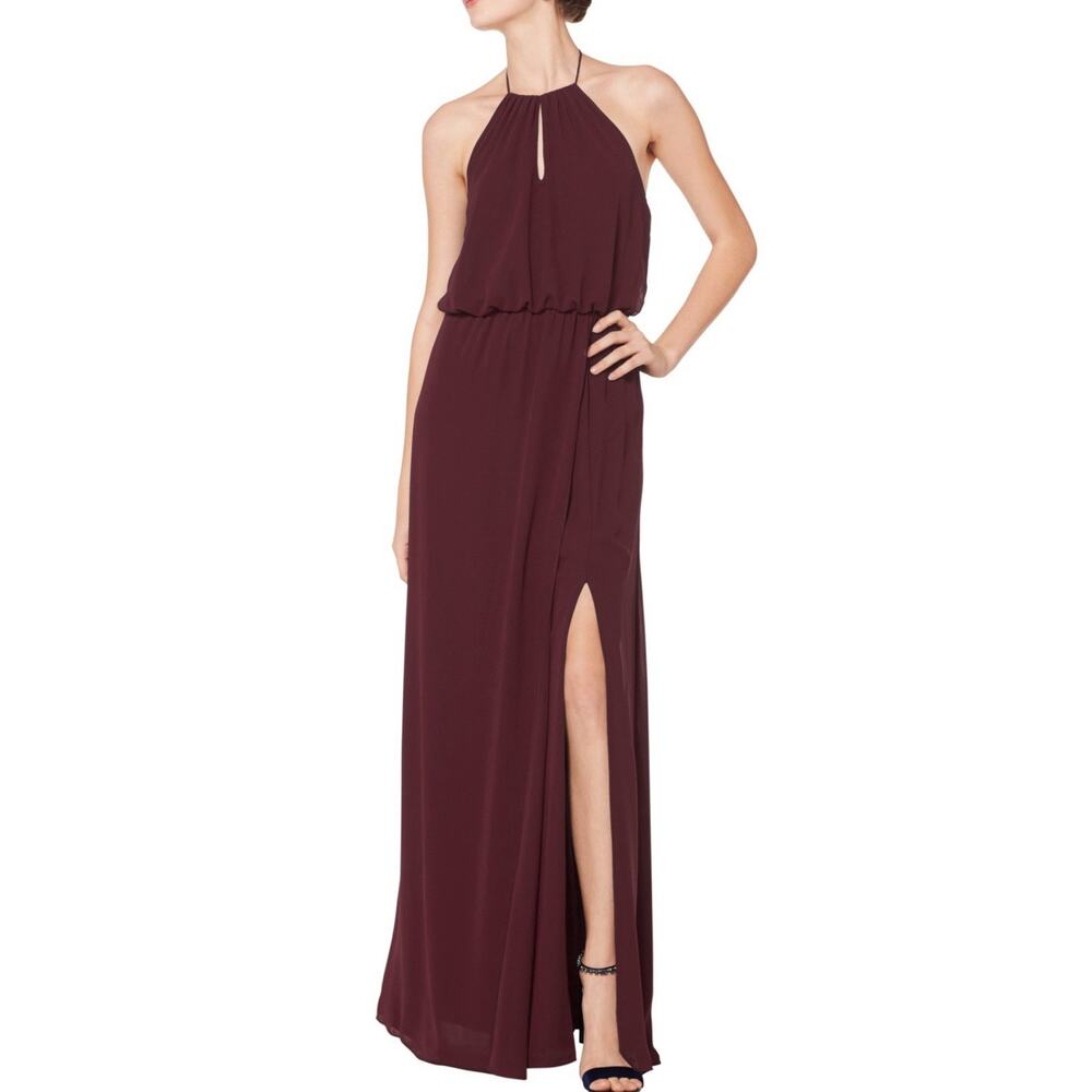 Levkoff Blouson Chiffon A-Line Gown in Wine Size 0